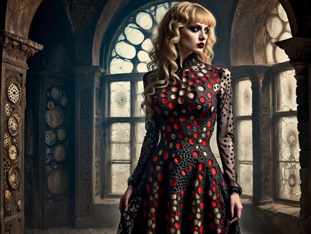 <lora:HorrorAI:.8> TrypophobiaAI  dress on woman , Highly detailed, horror setting, intricate detailed background
