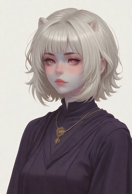 score_8_up, score_7_up, score_6_up, dnd <lora:dnd_flat:0.95> 1girl Raphtalia, portrait, blue skin <lora:Crude:0.6> (wizard clothes:1.2) , jewelry, short BOB hair, WHITE hair, PINK eyes, close up, side view. 
WHITE BACKGROUND