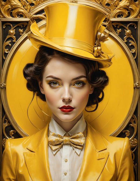 by Joseph Christian Leyendecker and Alex Timmermans,  (yellow , elegant , masterful:1.4), poster art, bold lines, hyper detailed, expressive,  award winning,  (movie still:1.4), (intricate details, masterpiece, best quality:1.4),
side lighting , looking at viewer, dynamic pose, wide angle view,
<lora:add-detail-xl:1> <lora:xl_more_art-full_v1:0.5> <lora:looking_at_viewer:2>