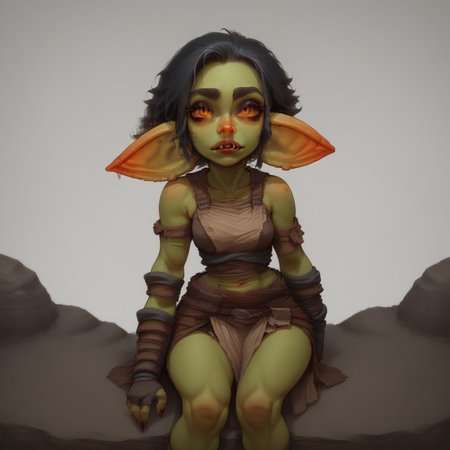 goblingirl, sitting on a rock , <lora:GoblinGirlPonyV1.3:1>, <lora:detailed_notrigger:1.0>, pov face, cave background, score_9, score_8_up,
