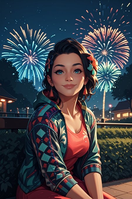 score_9, score_8_up, score_7_up, 
<lora:T8Azucena:0.8>
T8Azucena, 1girl, black hair, blue eyes, hair ornament, looking at viewer, sitting, at night, fireworks, park, looking up, smile