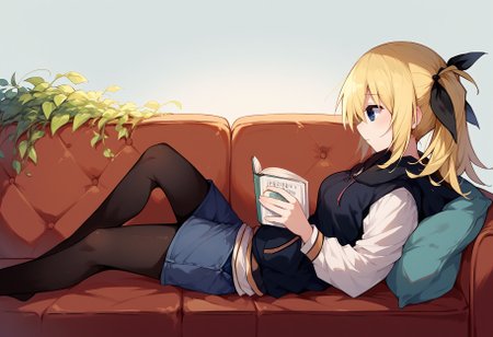 lying on sofa, from side, reading,
<lora:Arimura 10 DORA 3:1> HinaCasual, blue eyes, blonde hair, twintails, black  hair ribbon, black hoodie, denim shorts, pantyhose, white shirt,medium breasts,
<lora:kushi_v1_1-000010:0.85> 
BREAK
score_9,score_8_up,score_7_up,score_6_up,score_5_up, detailed,