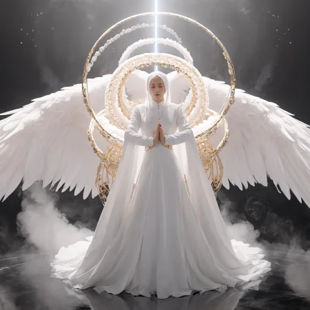 xxmixgirl, seraphins, mystical creature with hundreds of eyes and wings, with the shape of a giant ring, circular hoops around body, massive size, angelical lights <lora:Seraphins1.0-000038:0.8>