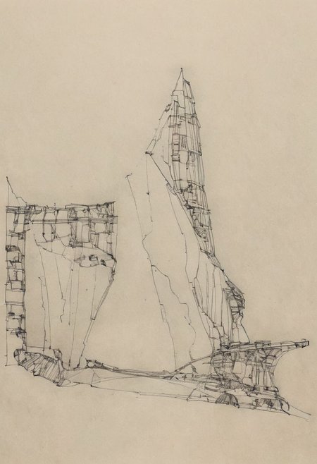 a professional hand sketch of architecture,
(POV view , DOF, first people view from the entrance, low angle shot:1.4),
(Ancient civilization, Alien Prometheus movie scene, dune movie scene:1.5), (The colonial city of the future, in the mist-filled Grand Canyon, on an unknown Earth-like planet, 2 moon on sky, Spaceship flight connects colonies, waterfulls:1.3), (Machu Picchu, a mountain settlement, incredibly spectacular:1.2), (Mario Botta:1.3), (avant-garde, future, reality, science fiction, photorealistic), (modern architecture:1.2), White limestone with black granite, fountain, waterfall, landmark, square, path, narrow street,
(Large Files, Ultra Realistic, 8K, 16k, FHD, HD, VFX, Perfect, Photography, composition, Architecture Sales Photography, Architecture Competition, Ultra High Resolution, Cinematography, High Resolution Image:1.1), (dramatic lighting, direct sunlight, ray tracing, clear shadow:1.2),  (real landscape:1.1), (blurred background:1.0), (urban background, more_details) ,
great lighting, extremely detailed, hillscastel, Neo Classic, Architecture sketch