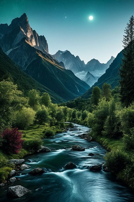 (((a wide, verdant valley surrounded by towering peaks, with a winding river that glows faintly under the stars.))), Bold Burgundy, Elegant Sophistication: dramatic lighting, burgundy tones, sharp focus, sophisticated ambiance, elegant elements, rich textures, luxurious look, intense atmosphere, sophisticated aesthetics, capturing emotions, elegant scenes, artistic feel, storytelling through colors, professional technique, striking visuals, sophisticated concept, elegant styling, luxurious environment, surreal aesthetics, captivating narratives, intricate details, sophisticated landscape, editorial storytelling, deep glows, evoking elegance, pushing creative vision <lora:add-detail-xl:2> <lora:Cosine_freck:1>
