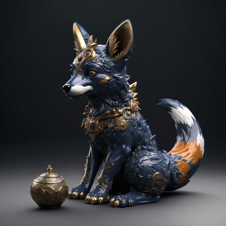 <lora:porcelain_gzhel_black:1.0>, (black  porcelain, Gzhel, rococo:1.0), 

  Fox - A small, nimble animal with reddish-orange fur, a bushy tail, and pointy ears.