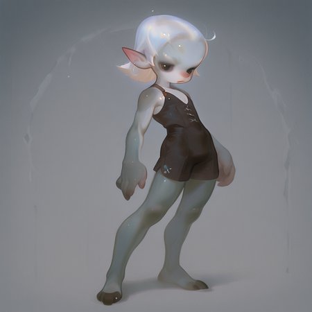 CtPn, full body, highly detailed, solo, 1boy, white hair, grey skin, pointed ears