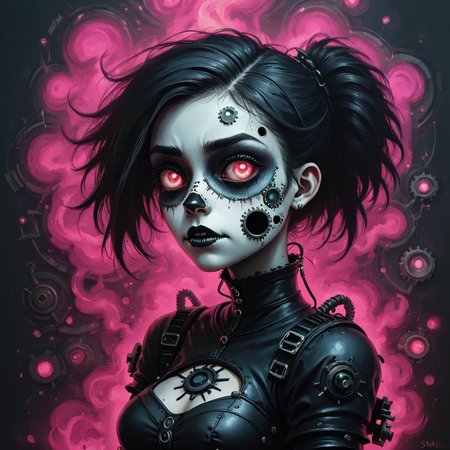 2d, sad elitist,stencil Electromagnetic Steampunk Goth Girl  Underworld Vendetta, highly detailed, Passionate, rim light, fluorescent pink, eerie, gritty <lora:fx-01:1.2> <lora:surrealism-v1:1> <lora:art-v5:.35>  <lora:usual-portrait-v2:1>
