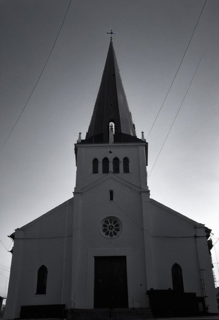 detailxl, 80sc1nemat1c5tyle, creamy bokeh, monochrome, BREAK, desecrated church in the distance