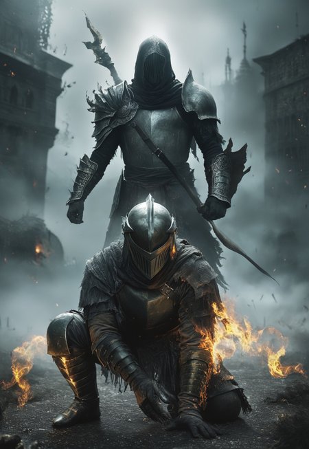 (stunning, magnificent, HD, photorealistic, dramatic lighting, intricate details, full body intricate armor beautiful patterns, , legendary, powerful, cinematic,  characters on background, dark souls knight, by Peter gric, bli Hihnala, dark souls, male Knight, Ghost, wraith, smog, glowing green core on armor, green flames, (silver armor highly detailed patterns on armor), (a dragon's armor, a dragon's helmet) , (demon's souls penetrator) , dark, (((full body fits into the image))), menacing, ominous, looking at something in the distance, darkness, full body visible, anor londo, dragon's dogma, , (fhelmet)specter