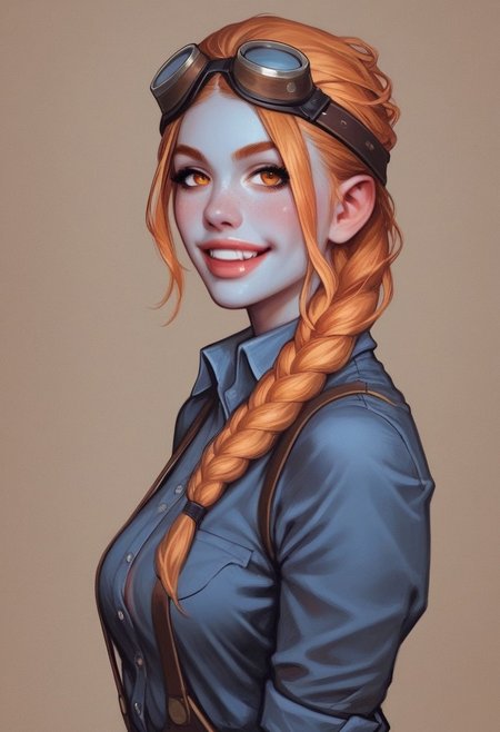 (((side view)))
from front, (((side view))), 1girl, illustration, comic style, looking at viewer, highly detailed, source_comic_illustration, from front, 1girl, illustration, comic style, looking at viewer, highly detailed, source_comic_illustrationskinny, looking at viewer, 1girl, masterpiece, best quality, cowboy shot, girl, realistic drawing, anime, by Sam Yang, sharp highly detailed 2d illustration, comic art, (hyperrealism, soft light, sharp), (anime:0.5), full clothed
BREAK
1woman, zombie transformation (((braided ginger-blonde hair))), hair patterned bandana, ((((miner goggles over the hair))), closed buttoned dark shirt, navel exposed, cargo shorts, suspenders, clean zombie grey skin, cute face, fang smile, zombie eyes
((((full-clothed)))),
dynamic pose <lora:Cherry-Gig:0.55>
BREAK 
((((zombie-apocalypse)))) score_9, score_8_up, score_7_up, score_6_up, source_cartoon, rating_explicit, Expressiveh, (((((upper body))))), dynamic pose