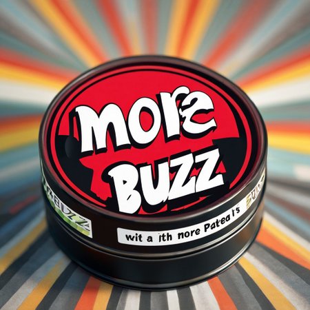 buzz, a film can, with a text that says More Buzz!
