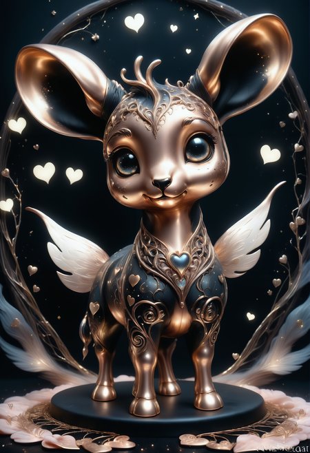 a cute zhibi domestic animal <lora:zhibi:0.8> made out of Jed-ANC <lora:ArtNouveauCopperStyle:0.9>, cuteness overload, surrounded by stardust and floating hearts <lora:heartmiststyle:0.5> in a starLS fantasy landscape <lora:stardustlandscapes-000006:0.7>, dark art, studio concept art, moody, deep focus, neogothic art, very inspirational, imposing, contemporary, perfect background