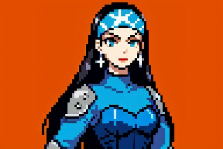 highly insanely detailed, masterpiece, top quality, best quality, highres, 4k, 8k, RAW photo, (very aesthetic, beautiful and aesthetic),  
beth_\(megami_tensei\),bethsmtii,shin megami tensei ii,long hair,black hair,straight hair,sleek black,jewelry,cross,headband,red_lipstick,messian_cross_earrings,cross_earrings,religious_earrings,messian_symbol_jewelry,Blue_dress,armored_corset,blue shirt,bandana_with_messian_symbol,Religious_bandana,symbol_headband,messian_church_bandana, 
<lora:zs_Beth:0.7>, 
(1girl:1.3), 1other, 
(pure orange background,transparent background:1.2),âââ