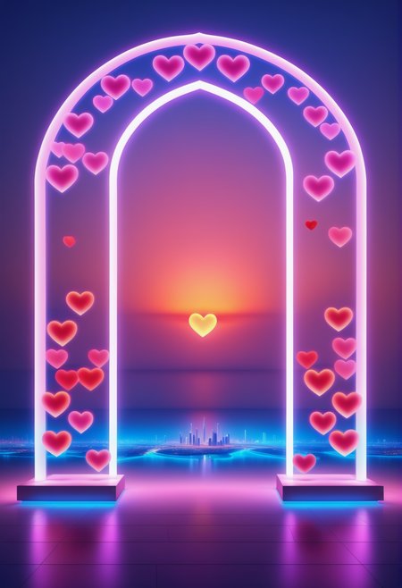 landscape of a Bahrain, a gateway made out of reij-trnsprnt filled with reij-hrts light by reij-glow <lora:heartglow-000006:1>, imposing, enchanted, dynamic cinematic color, artistic, vivid colors, highly detailed, full color, ambient illumination