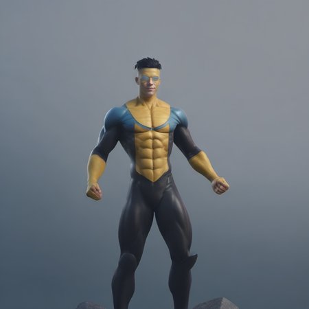 Invincible1024, a man, wears a yellow and blue and black costume, full body, flying over a mountain, detailed face,  highly detailed, photography, ultra sharp, film, bokeh, professional, 4k  <lora:Invincible_V2_-_SDXL-000003:0.8> <lora:add-detail-xl:1.5>