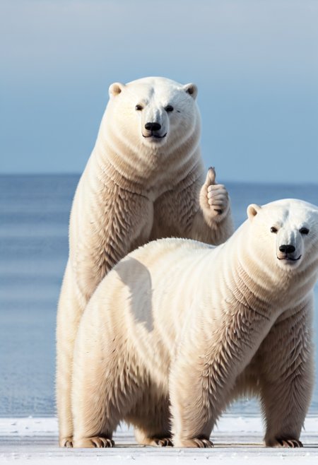 masterpiece, best quality, highres, polar bear,  <lora:single thumbs up:1> single thumbs up, approval