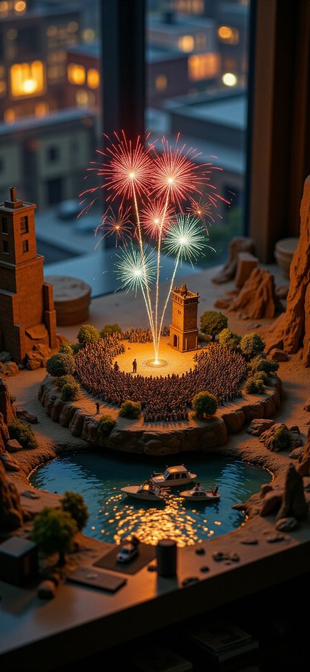 (indoor,very wide isometric view,tilt-shift lens:1.6), (windowless,fna_style,miniature,miniature,diorama,miniature,diorama,PVC,plastic:2),dawn desert,ruins,led with fiber lights,fireworks,concert with crowded  at (floating island,levitating  island:1.5) on (table:2) at (attic:2.5)   <lora:Diorama_Flux:1>
<lora:Fantasy_Novel_Art_Style:1>