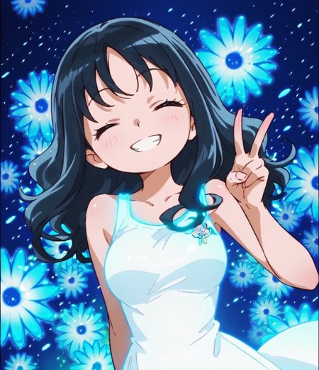 score 9, score 8 up, score 7 up, detailed background, shiny skin,
<lora:curemarine.pony:1>,
erika, transform,  
looking at viewer, 
large breasts, 
smile, closed eyes, blush, 
v, grin, w,
