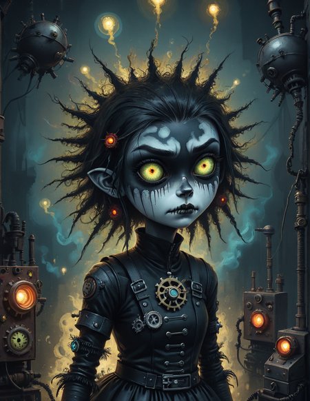2d, grumpy elitist,illustration Electromagnetic Steampunk Goth Girl  Underworld (Vendetta:1.4), highly detailed, Pastel, back-light, electric orangetrending, eerie, gritty <lora:fx-01:1.2> <lora:surrealism-v1:1> <lora:art-v5:.35>  <lora:usual-portrait-v2:.5>