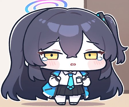 masterpiece, best quality, amazing quality, sfw, 1girl, solo, shirt, skirt, (blue archive, looking at viewer),  <lora:Molrucon style ILL-v2.1:1.2> molrucon, deformed