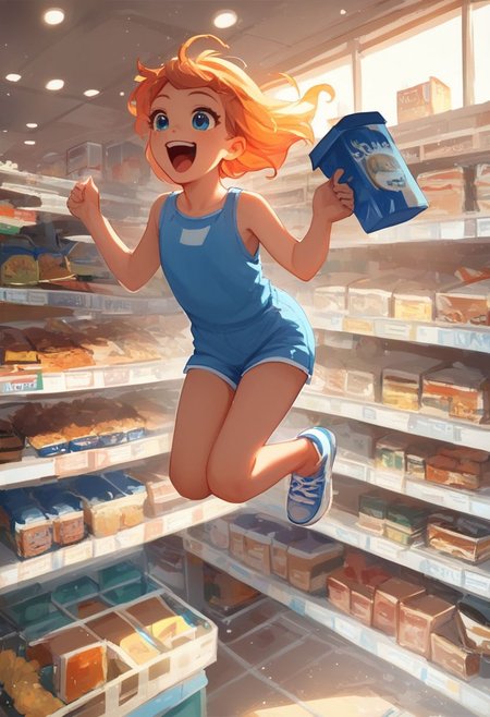 score_9,score_8_up,score_7_up,
, 1girl, young, cute, in shop, jumping, happy , solo,  ilustration