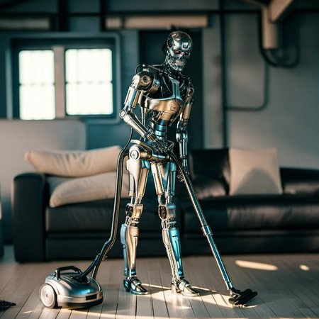 T800-1024, a robot is using a vaccum cleaner in a postapocalyptic house, detailed eyes, highly detailed, photography, ultra sharp, film, bokeh, professional, 4k  <lora:add-detail-xl:1.5>  <lora:T800-1024-000450:0.8>