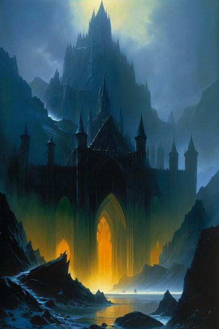 dark fantasy art painting by John Howe, Dark Fantasy, often for horror, gothic themes, or grim landscapes. <lora:add-detail-xl:1>