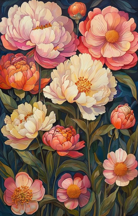 masterpiece,best quality,<lora:tbh256-sdxl:0.9>,illustration,style of Alida Akers decaying peonies