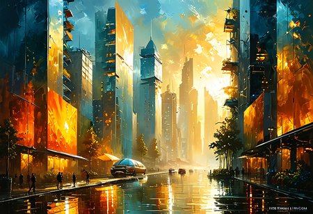 <lora:sdxl_lightning_8step_lora:1>, (style of Leonid Afremov, fantastical painting:1.2),  realistic, conceptualize  human life in the year 2100, what will our future be 75 years from now, concept art, (split image with two contrasting futures one good and one bad,  skyscraper with self contained plant ecosystem every 4 floors, farmscraper,  raised futuristic buildings with gardens, futuristic designs:1.1),  cityscape, future theme, at one with the universe, 
<lora:great_lighting:5> , great lighting,  <lora:zavy-cntrst-sdxl:1.3> , dark, chiaroscuro, low-key, <lora:MHXL_Tri_Diffusion:0.6> ,MHXL ,<lora:MJ52:0.8> ,