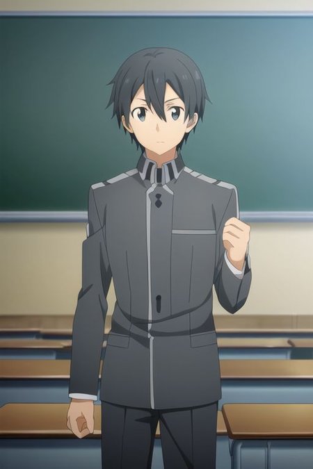high resolution, professional photography, best quality, 1Boy, Kazuto Kirigaya, Black Hair, Black Eyes, classroom, school, school uniform,