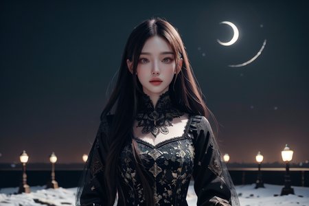 highly insanely detailed, masterpiece, top quality, best quality, highres, 4k, 8k, RAW photo, (very aesthetic, beautiful and aesthetic),  
(code_style,codestyle), 
<lora:CodeStyle (half generic class)_564920:0.6>, 
(1girl:1.3), 1other, 
Dusk,moonlight,half_moon,crescent moon,crescent,autumn,winter,spring,medieval,âââ