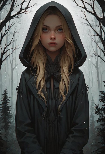 score_9, score_8_up, score_7_up, zPDXL2, girl, hot, blonde, long woven hair, archer, in snowy forest, snowing, carrying a bow, complex bow, complex clothing, warm clothing, hood, skinny, cute, perfect body, lean body, volumetric lighting, reflection, refraction, ambient occlusion, deep cold forest, action shot, cowboy shot, attention to detail, godrays