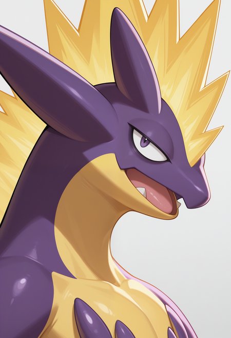 masterpiece,best quality, amazing quality, 1boy, solo, t0x1c, pokemon (creature), close up, side angle, confident,