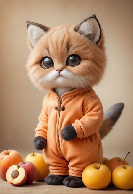 An award winning photo , a cute little baby cat,sitting around in a apricot costume, (fruit) , (((cuteness overload))) <lora:add-detail-xl:1>,  <lora:WowifierXL-V2:1>, zhibi