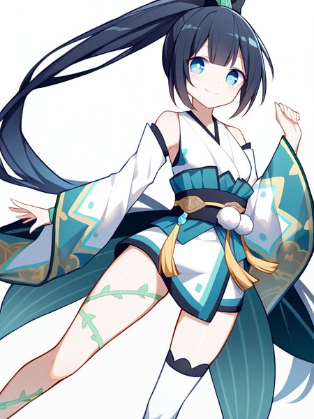 1girl,single thighhigh,solo,yingcao,white background,simple background,,smile,blue eyes,quan \(kurisu tina\),<lora:yingcao-000012:0.8>, masterpiece, best quality, very aesthetic, absurdres