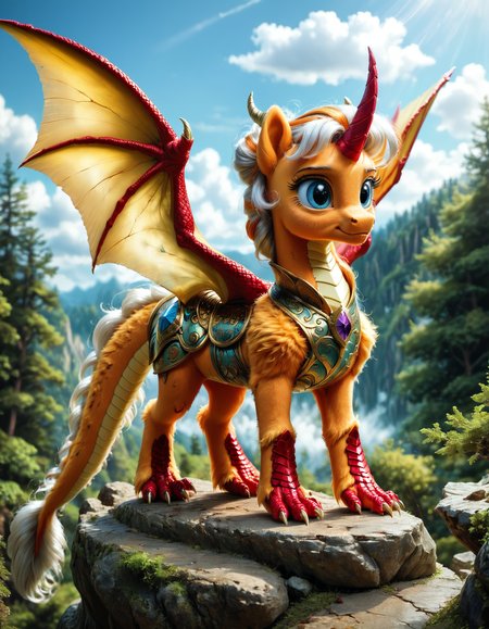 analog film photo score_9, score_8_up, score_7_up, maximalist style, Realistic, cute, full body, multicolored iridescent dragon_pony_hybrid, unicorn horn, dragon wings, fluffy body, wearing obsidian armor, majestic, dreamy, cloudy, forest, standing of rocky cliff, light ray, vivid colors, vibrant, insane detailed, intricate, <lora:MJ52:0.5>, <lora:add-detail-xl:1>, <lora:xl_more_art-full_v1:0.5>, <lora:detailed_notrigger:0.5>, <lora:d3t41l3dXLP:0.6> . faded film, desaturated, 35mm photo, grainy, vignette, vintage, Kodachrome, Lomography, stained, highly detailed, found footage
