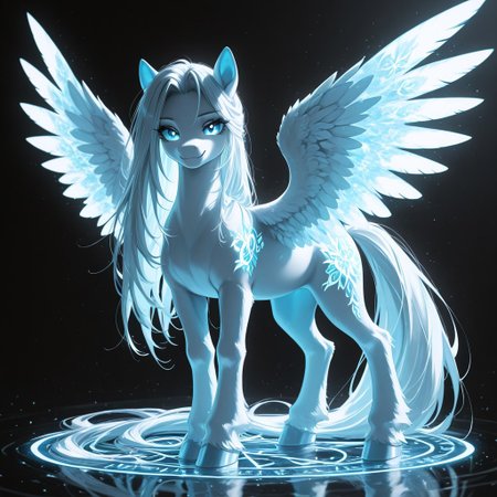 score_9_up, score_8_up, solo, pony, mlp,  Ellenai, Sephiroth (pony:1.4), (  wings made of Light:1.4), ( fur made of light:1.4), (long hair made of light:1.5), glowing blue eyes, full body,
She is in a dimension of colors and light, she herself is depicted as an infinitely powerful goddess of light in all her splendor, she uses her power and radiates divinity,
smile, She looks at the viewer, <lora:Light_path:1>, <lora:GraphiteSketch_v3_Buns:0.55> gr4ph1t3v3, sketch,, masterpiece, best quality, amazing quality