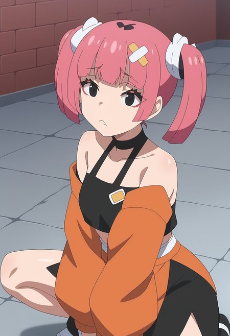 score 7 up, source anime, 1girl, , <lora:sango.pony:1> sango, sandwich, , <lora:crouching_pony_V1.0:1> crouching, rounding the back,,