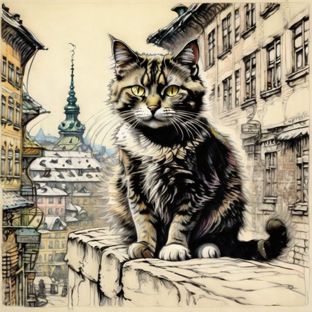 drawix11 cat in city<lora:drawix11:1>