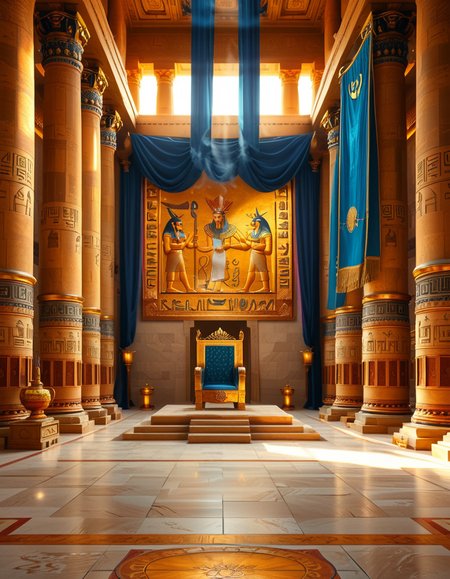 A grand and majestic ancient Egyptian throne room, illuminated by the warm glow of oil lamps and torches mounted on the intricately carved sandstone walls. The room is vast, with towering columns adorned with gold-inlaid hieroglyphs and bas-reliefs depicting gods such as Ra, Osiris, and Anubis, as well as scenes of royal ceremonies and offerings. The walls are covered with colorful frescoes, painted in deep shades of blue, red, and gold, telling the stories of ancient pharaohs and their divine rule.
At the center of the hall, an ornate golden throne rests atop a raised stone platform, accessible by a few steps. The throne is adorned with intricate carvings of winged sun disks, sacred cobras, and falcon motifs, symbolizing power and divine protection. The seat and backrest are encrusted with lapis lazuli, turquoise, and carnelian, creating a striking contrast against the polished gold. Two large stone statues of sphinxes flank the throne, their watchful eyes seeming to guard the empty seat of power.
The polished limestone floor reflects the flickering golden light of the torches, creating an almost mystical atmosphere. Large braziers shaped like lotus flowers release thin trails of fragrant incense smoke, adding to the sacred and mysterious ambiance of the room.
In the background, massive stone doors, partially open, reveal a glimpse of an open courtyard with palm trees and a distant view of the Nile River under a twilight sky. Through the high ceilings, small openings allow beams of moonlight to filter in, casting soft silver highlights across the chamber, blending with the warm tones of the torchlight.
The atmosphere is one of silence, mystery, and timeless majesty, as if the room has been left untouched for centuries, awaiting the return of a forgotten ruler.
<lora:SDXLFaeTastic2400:0.4> <lora:extremely_detailed:0.4> extremely detailed, <lora:ancient_Egyptian_thr0n3_r00m:1>,ancient Egyptian thr0n3 r00m, Masterpiece,best quality,hi res,8k,hi res,8k,award winning,(sharp focus, intricate, highly detailed),