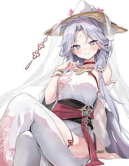 looking at viewer,1girl,solo,white background,simple background,cowboy shot,yingshanke,forehead mark,<lora:yingshanke-000014:1>,sitting,smile,, masterpiece, best quality, very aesthetic, absurdres,newest, incredibly absurdres,, toshizou \(0714\)