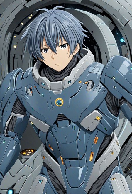 high resolution, solo, best quality, 1Boy, Tomoya Okazaki, Grey Blue Hair, Science Fiction, OverallDetail