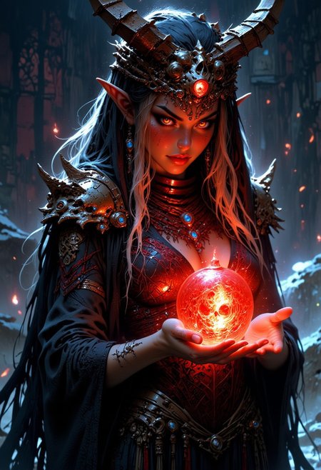mythp0rt, alieffp_v2, BREAK, An erotic, nsfw, female oriental  necromancer in intricate lace, see-through clothing, cursed helm made of a skull with glowing eyes, long hair, bangs, cleavage, holding a glowing cursed crystal orb, realistic textures, ultra-high definition, photorealistic, highly detailed, dramatic lighting, sharp focus, cinematic, hyperrealism, dark and mysterious atmosphere, great lighting