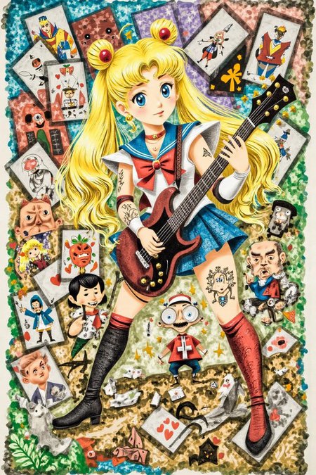 leowe1 illustration.
sailor moon playing a guitar at a heavy metal mosh pit, tattoos, piercing.  <lora:gwonder1_cap_d6a3e15:1.0><lora:826589245494944910:0>