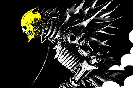 highly insanely detailed, masterpiece, top quality, best quality, highres, 4k, 8k, RAW photo, (very aesthetic, beautiful and aesthetic),  
tsutomu nihei,nihei_tsutomu,blame!,blame gakuen!,abara,TNstyle,sidonia_no_kishi,air conditioner,letterboxed,toha heavy industries,bridge,clouds,concrete walls,metal walls,fence,cables,tubes,industrial pipes,gauna,gauna mech,star \(sky\),starry sky,buildings,drainpipe,lantern,bones,tentacles,wire, 
<lora:ABARA:1>, 
(1girl:1.3), 
solo focus, 
(pure yellow background,transparent background:1.2),âââ