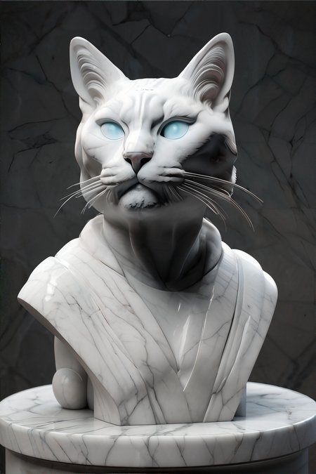 <lora:marblebust:0.8>, marble statue bust of a cat, no human || <lora:marblebust:0.2>, marble statue bust, masterpiece, 8k, high resolution, shallow depth of field, sharp focus