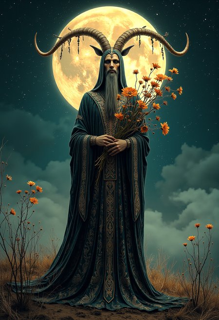 In a virtual world that combines Eastern philosophy with Western romanticism, a brand-new artist figure has emerged - "Death God Alubis". This is a unique photograph inspired by the style of Alphonse Mucha but also incorporates a deep understanding and expression of death themes.

The background of the photo is at nightfall when stars dot the horizon. The moonlight is soft and mysterious, adding an otherworldly atmosphere to the entire scene. In this tranquil yet somewhat melancholic environment, Alubis stands on a withered ground; his posture is elegant and dignified, much like a dancer dressed in classical attire.

His face is depicted with great detail, his gaze profound and subtle, as if capable of seeing through the secrets and sorrows of everything in the world. Alubis holds what seems to be a flower-like object, but this flower is made of silence and death; they bloom slowly yet also appear never to wilt.

Around him are a series of exquisite and symbolically rich patterns, based on Alphonse Mucha's artistic style, cleverly integrating discussions about death and eternity themes. Each pattern tells an untold story, leading viewers to deep contemplation beyond appreciation.

The color usage in the entire photo is layered; from the calm blue-green tones to the warm orange-yellow ones, back to the subdued black-white-gray neutrality, it forms a harmonious yet tension-filled visual effect. The handling of light and shadow is particularly skillful, not only creating a unique atmosphere but also pushing the mystery and transcendence of Alubis's figure to the extreme.

This photo is not just a tribute to Alphonse Mucha's style; it is an expression of profound thought about life, death, and the essence of art. It invites every viewer to explore deeper meanings hidden behind reality, guiding people through the lens of art to re-examine their understanding and perception of life and death.

8k,uhd,hdr,best quality,hyper detail,ray tracing,cinematic feel,professional photography lighting.

midjourneyv6.1.