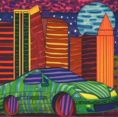 symboliscope car in city<lora:symboliscope:1>