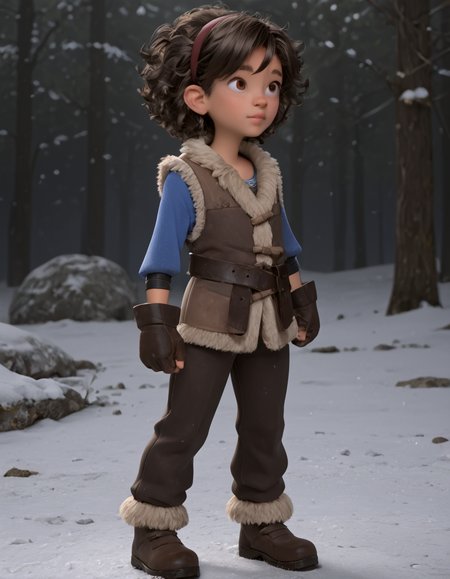 (full body photo:1.8), legs, BREAK score_9, score_8_up, score_7_up, score_6_up, score_5_up, score_4_up, BREAK (curly hair, brown pants, solo, dark-skinned female, dark skin, hair band, hairband, boots, fur vest, brown eyes, blue shirt, gloves, looking to the side, afro, short hair:1.4),
 <lora:Ava_-_HearthStone__LoRA:1>,
(outdoors, winter forest, snow:1.4), shy smile,, BREAK intricate details, high quality, high detailed, high resolution, hq, 4k, 8k, (ultra HD quality details), <lora:detailed_notrigger:0.1>,, <lora:StS_age_slider_v1_initial_release:-1.4> <lora:Leg Length Slider_alpha1.0_rank4_noxattn_last:-0.1>